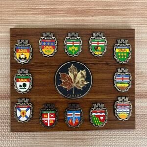 Canada Cedar Tray Sheilds Of Arms 9X 7 X 1